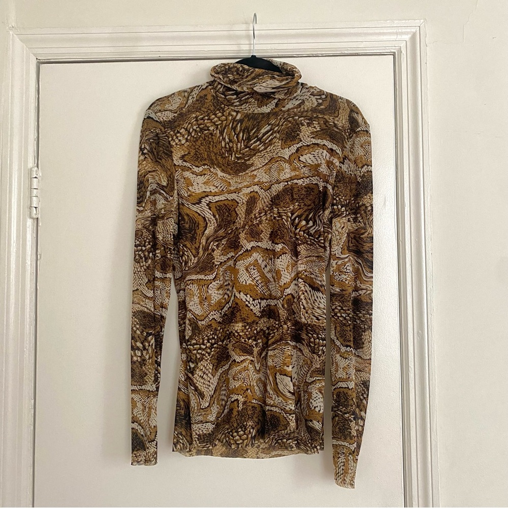 Beautiful Ganni stretch mesh turtleneck in abstract animal print